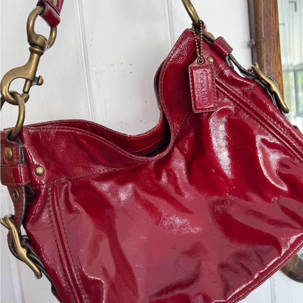 Patten leather Red Leather coach  Shoulder Bag